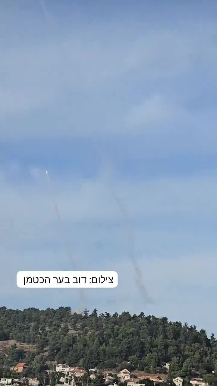 Iron Dome Tamir interceptors fired at incoming Hebzollah rockets in northern Israel a short time ago