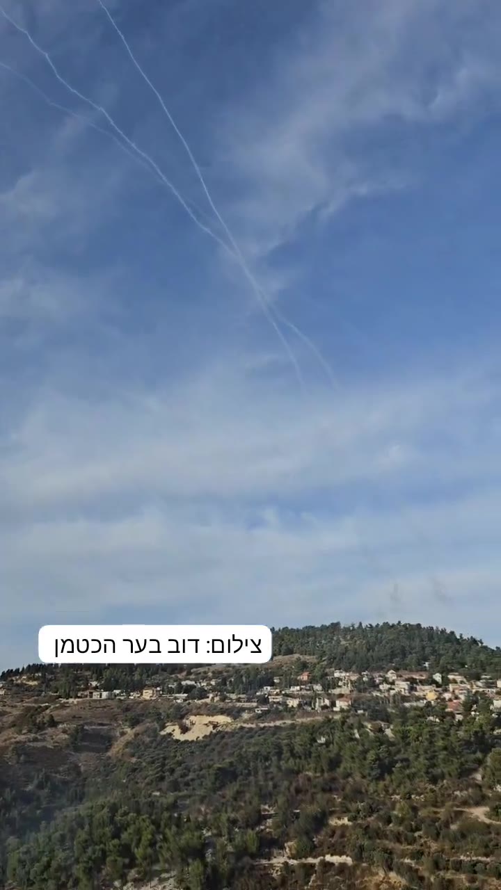 Iron Dome Tamir interceptors fired at incoming Hebzollah rockets in northern Israel a short time ago