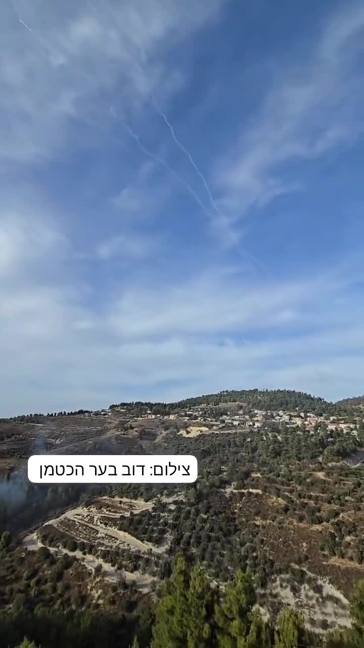 Iron Dome Tamir interceptors fired at incoming Hebzollah rockets in northern Israel a short time ago