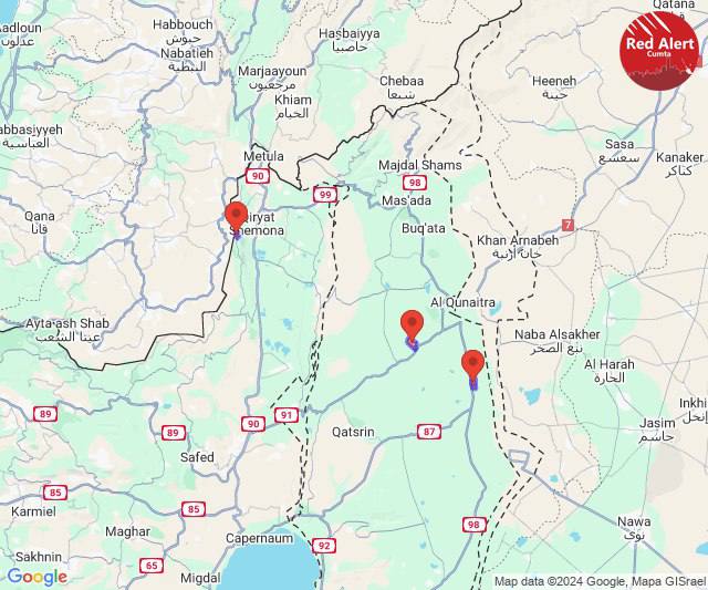 Sirenes de alerta de foguetes em Menara também em Alonei Habashan, Ortal