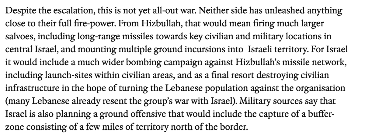 Militaire bronnen zeggen dat Israël ook een grondoffensief in Libanon plant, waarbij een bufferzone van enkele kilometers ten noorden van de grens zou worden veroverd - The Economist