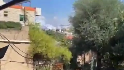 Moment of bombing of the town of Al-Kharayeb in southern Lebanon