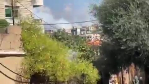 Moment of bombing of the town of Al-Kharayeb in southern Lebanon