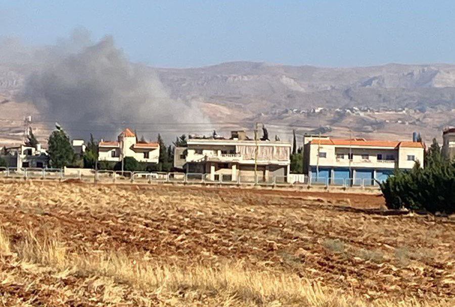 An Israeli Airstrike now on the Town of Saraaine al-Tahta in the Beqaa Valley of Eastern Lebanon