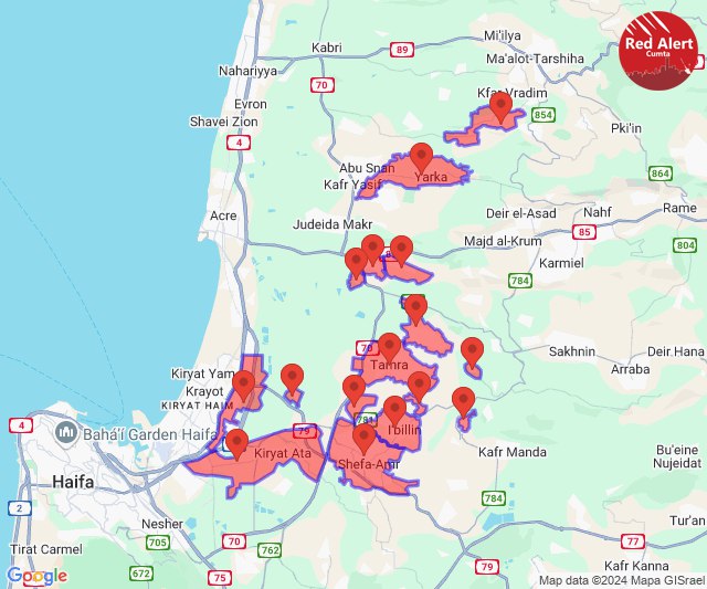 Raketaanvalwaarschuwingen in het gebied van Haifa