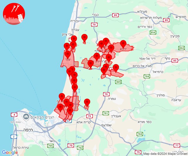 Grote raketten afgevuurd op Kiryat-gebied, noordoostelijk Haifa