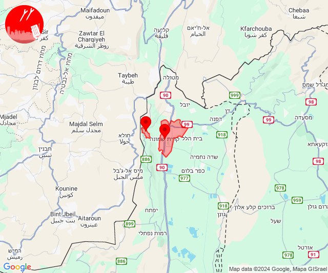 Er werden raketten afgevuurd op het gebied Kiryat Shmona