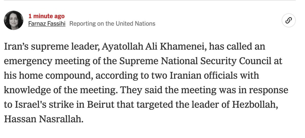 Iran’s supreme leader, Ayatollah Ali Khamenei, has called an emergency meeting of the Supreme National Security Council at his home compound, according to two Iranian officials with knowledge of the meeting - NYT