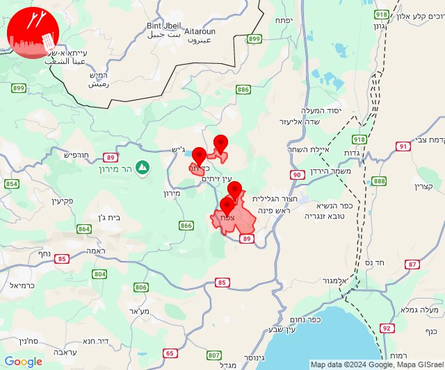 Raketenalarmsirenen in Tzfat und den umliegenden Gemeinden