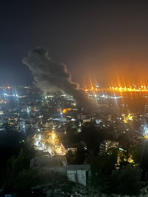 A circulated photo of the Israeli raid that targeted the Choueifat area