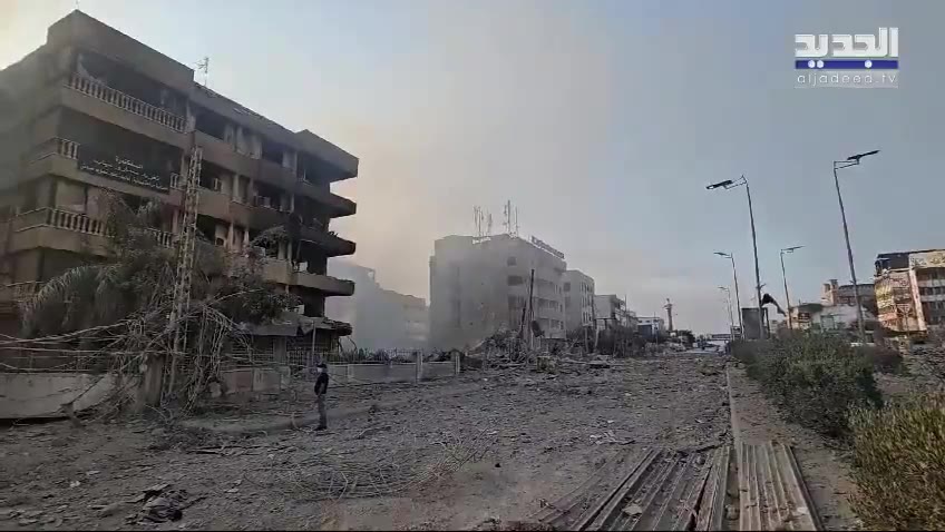 Massive destruction on the old airport road as a result of violent raids targeting the southern suburb at night. Photographed by Adnan Al-Hajj Ali.