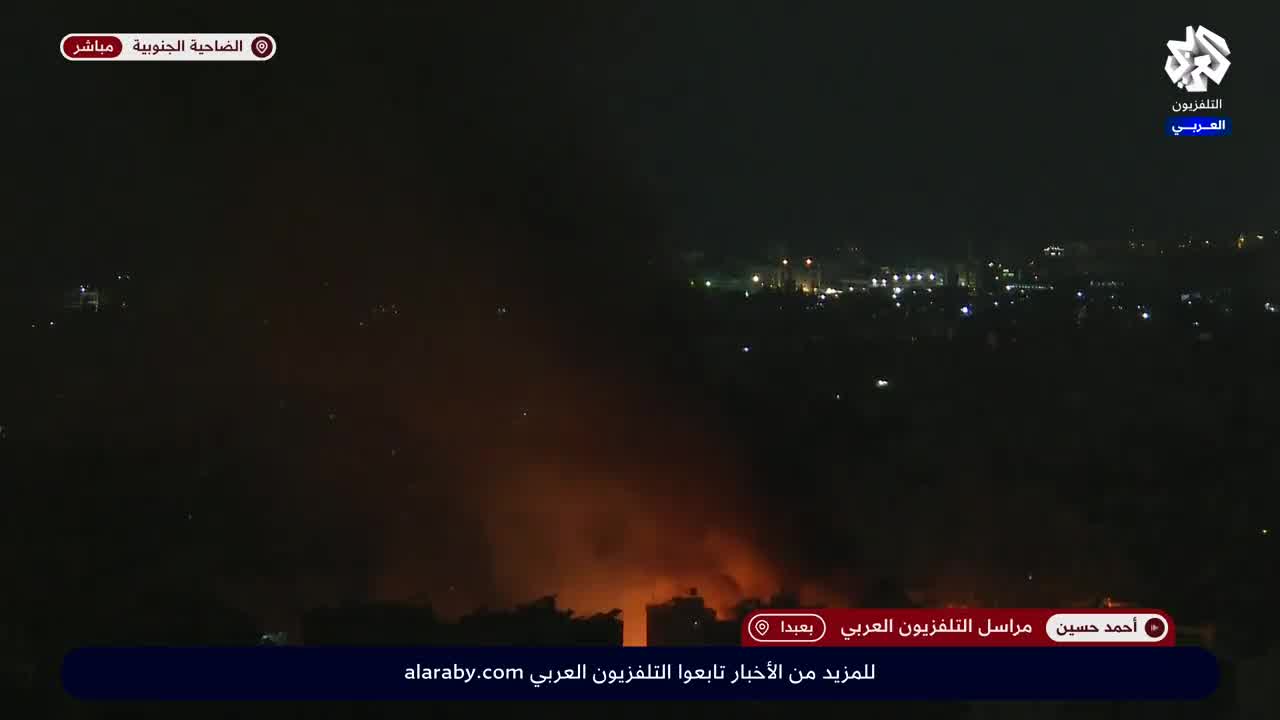 3 simultaneous Israeli raids on the southern suburb of Beirut and fires break out in the targeted area.