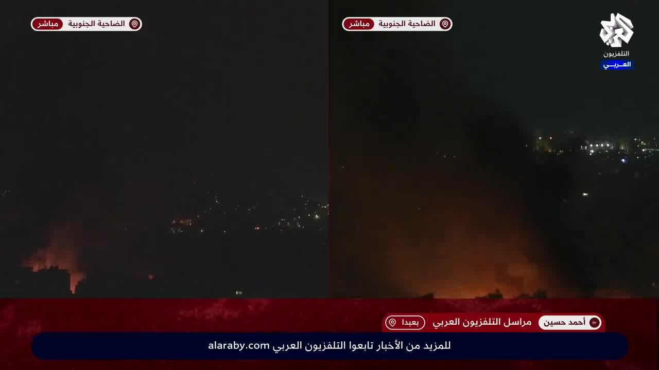 3 simultaneous Israeli raids on the southern suburb of Beirut and fires break out in the targeted area.