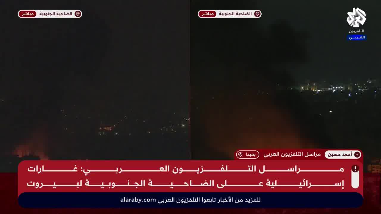 3 simultaneous Israeli raids on the southern suburb of Beirut and fires break out in the targeted area.