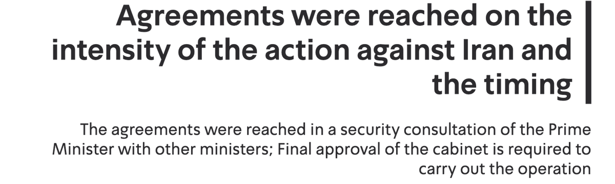 PM Netanyahu, Defence Minister Gallant and other government ministers have reached an agreement on the intensity and timing of the Israeli attack on Iran, according to Kann News. Final approval from Israel's security cabinet is required