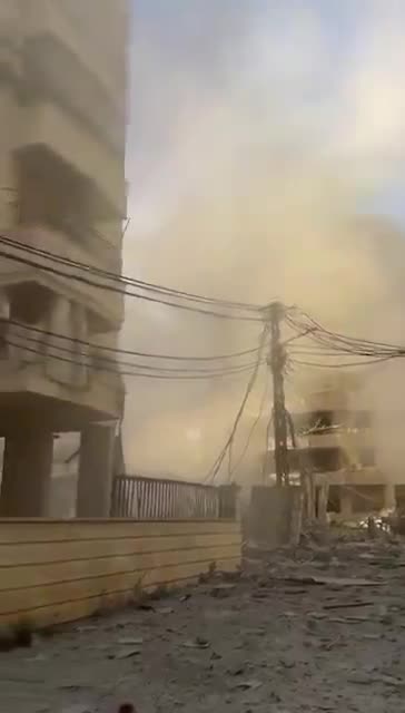 Aftermath of the Israeli airstrikes that targeted Al Hadath area near the Saint Therese Hospital in the southern suburb of Beirut, Lebanon