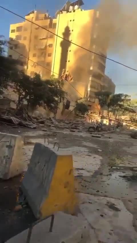 The effects of the raids that targeted the vicinity of Bahman Hospital in Haret Hreik in the southern suburbs of Beirut this morning