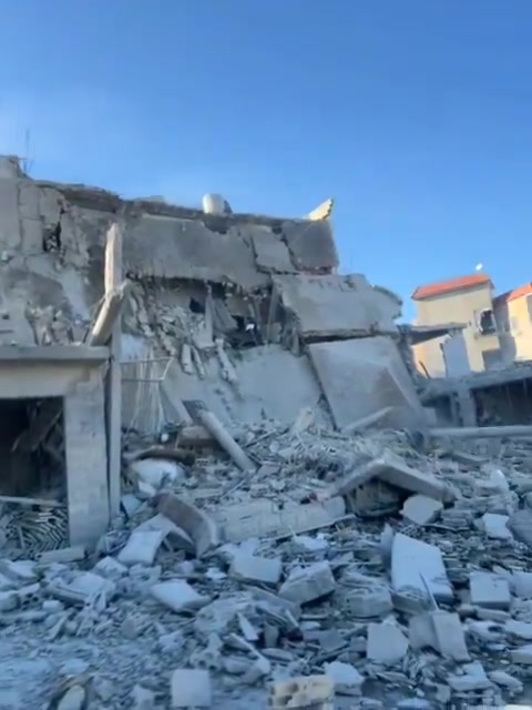 Aftermath of Israeli airstrikes on a residential building in the village of Deir Aames, southern Lebanon.