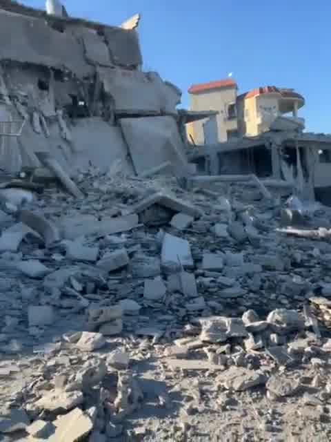 Aftermath of Israeli airstrikes on a residential building in the village of Deir Aames, southern Lebanon.