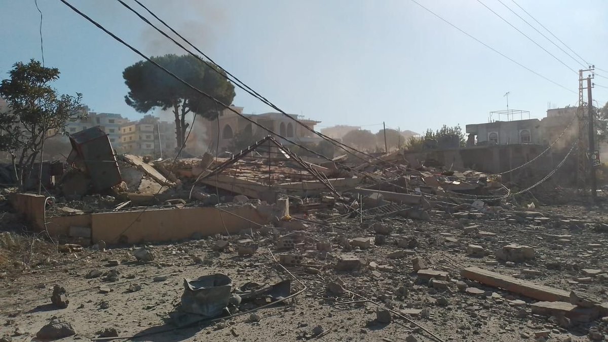 Massive destruction due to bombing of the town of Kafr Tibnit, south Lebanon