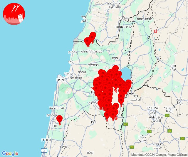 Rockets were fired towards the areas west and south-west of the Sea of Galilee, up to the West Bank 