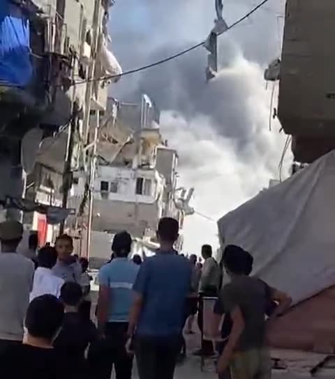 Israeli bombing of Al-Bureij camp in central Gaza Strip.