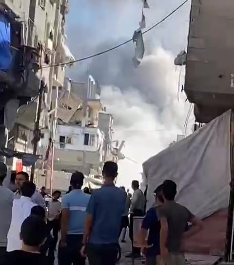 Israeli bombing of Al-Bureij camp in central Gaza Strip.