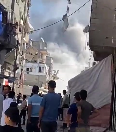 Israeli bombing of Al-Bureij camp in central Gaza Strip.