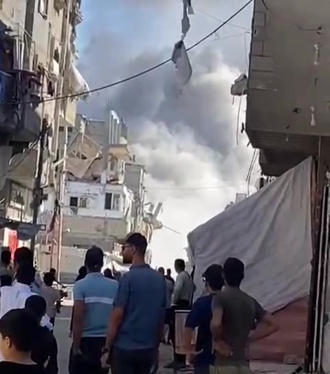 Israeli bombing of Al-Bureij camp in central Gaza Strip.