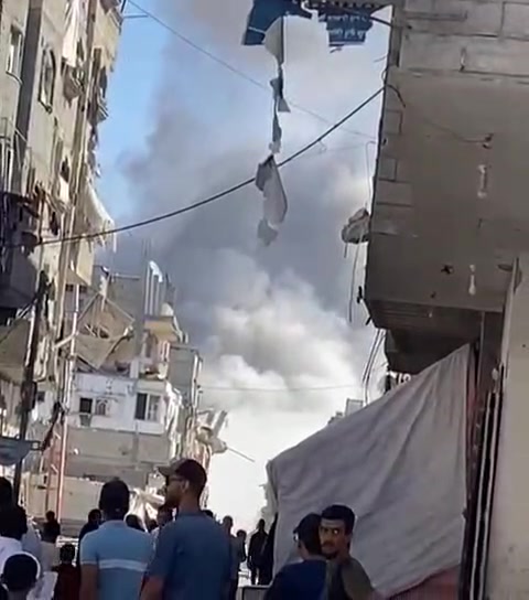 Israeli bombing of Al-Bureij camp in central Gaza Strip.