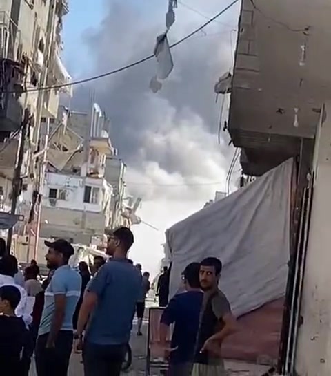 Israeli bombing of Al-Bureij camp in central Gaza Strip.