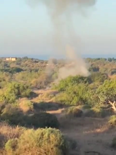 An explosive-laden drone impacted an open area in Ashkelon a short while ago, the Israeli army says and footage shows. The military does not yet detail where the drone was launched from. There are no reports of injuries