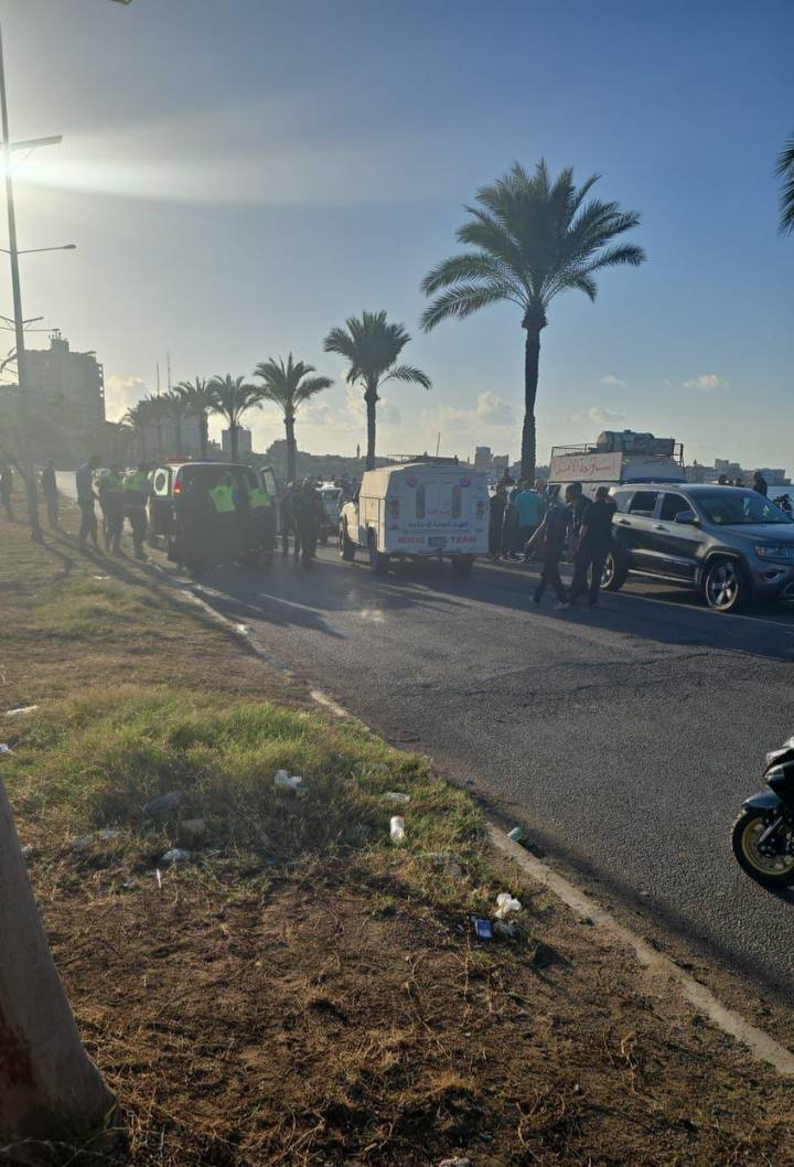 A drone strike on a car in Tyre, Al-Bahri Street, towards Al-Bas - a car with 3 people in it