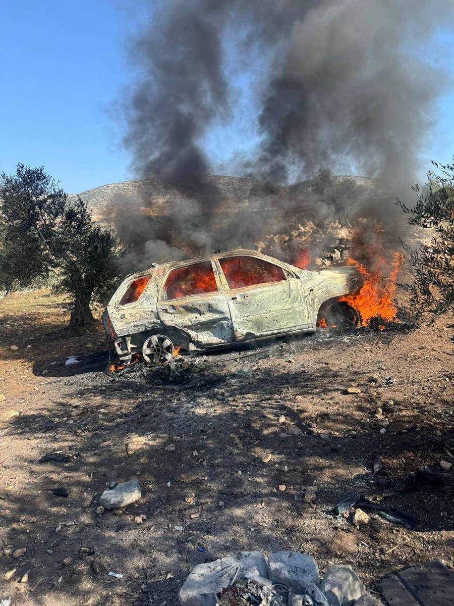 Palestinian media publish an image from the scene of the Israeli army drone strike near the village of Aqabah in the northern West Bank