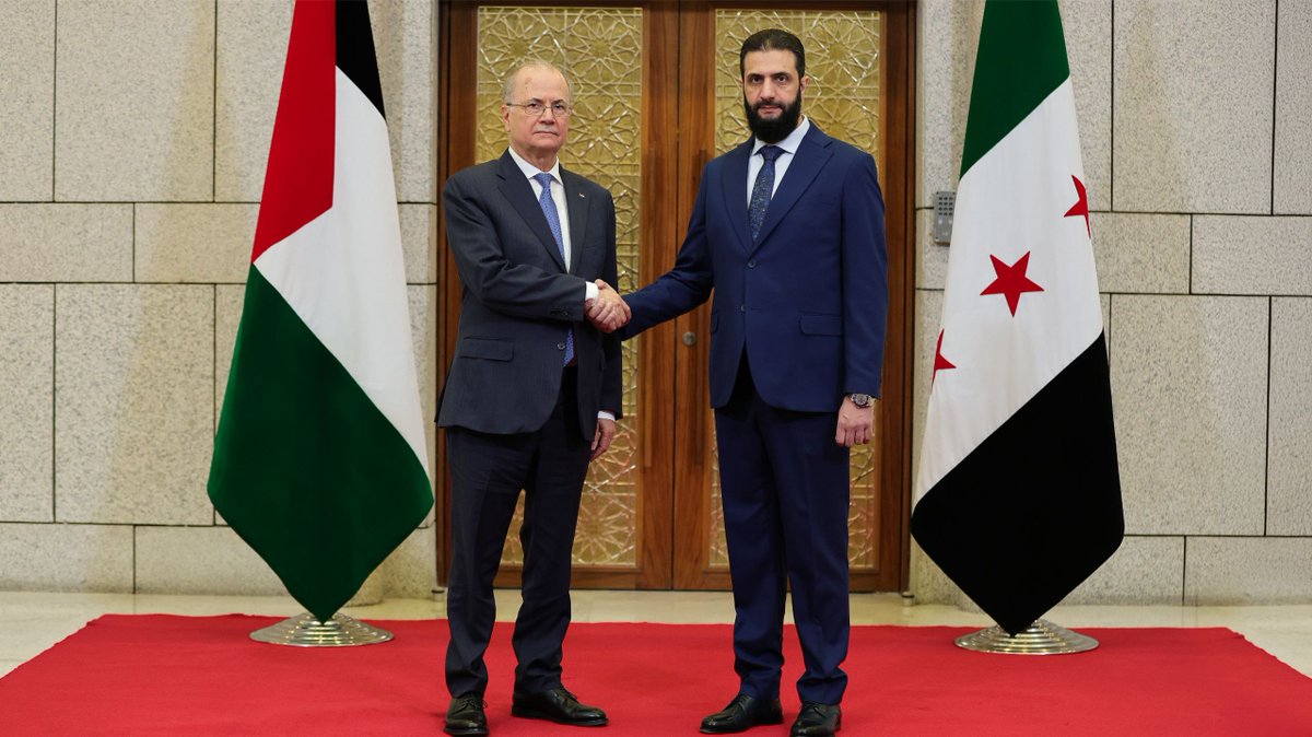 Syria's de facto leader Ahmed al-Sharaa on Tuesday received Palestinian Prime Minister Mohammad Mustafa in Damascus