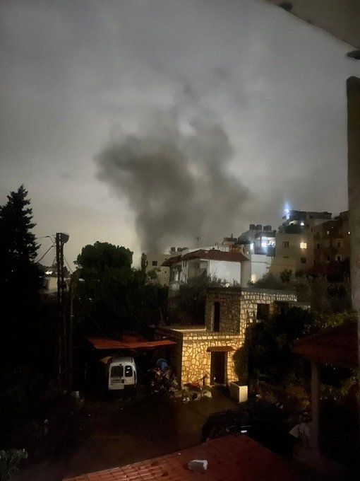 Pictures of the raids carried out by the Israeli warplanes this evening in the Iqlim al-Tuffah region, southern Lebanon