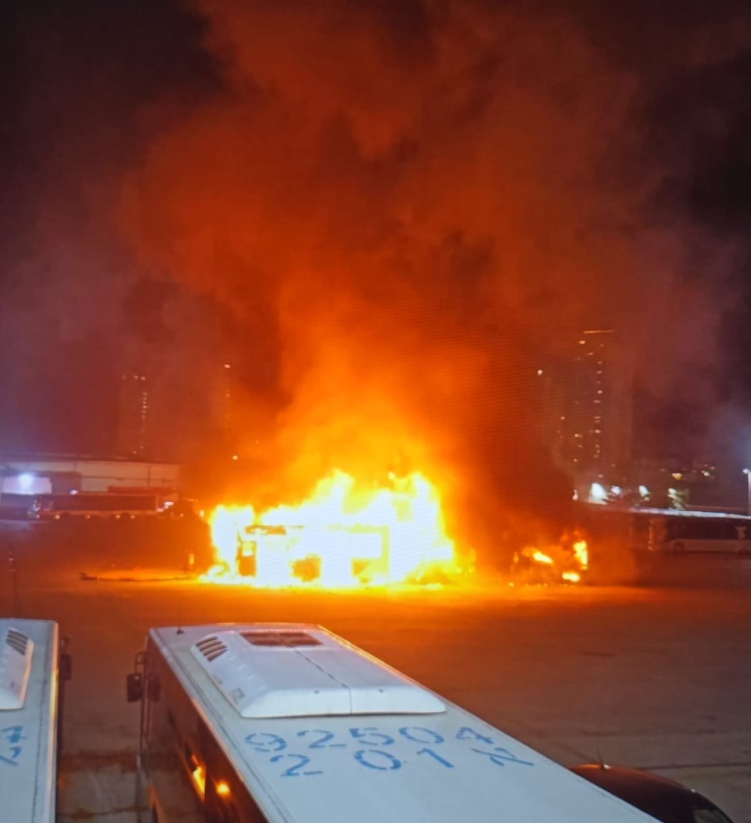 Authorities are investigating after two empty buses exploded in the central city of Bat Yam a short while ago. There are no injuries in the incident