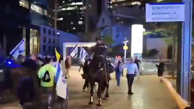 Mounted police vs protestors in Tel Aviv.(Benny Meshy)