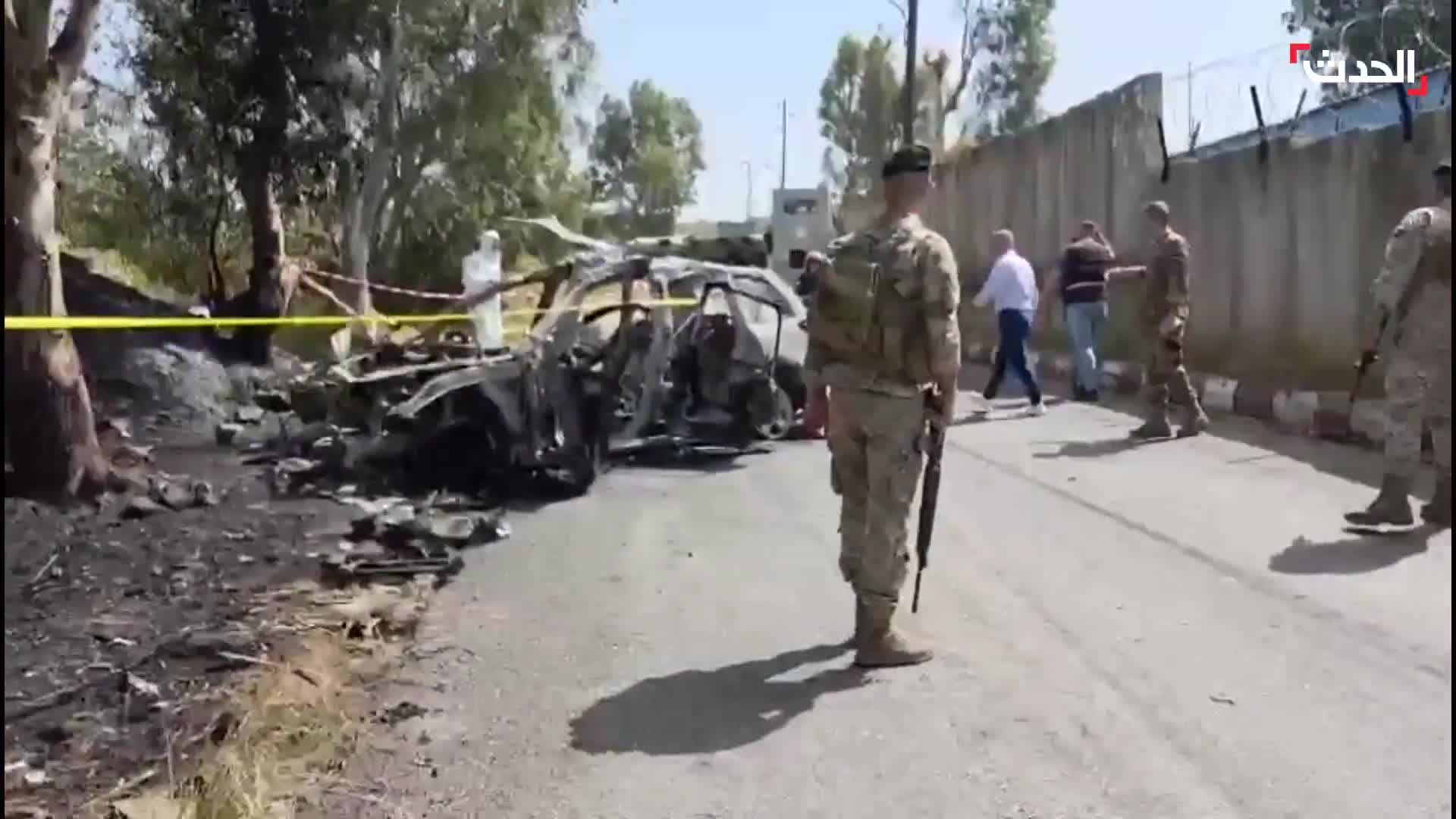 Resulting in the death of one person. Footage from Al-Hadath from the site of the Israeli raid that targeted a car in the village of Bawarta on the Damour road in Lebanon