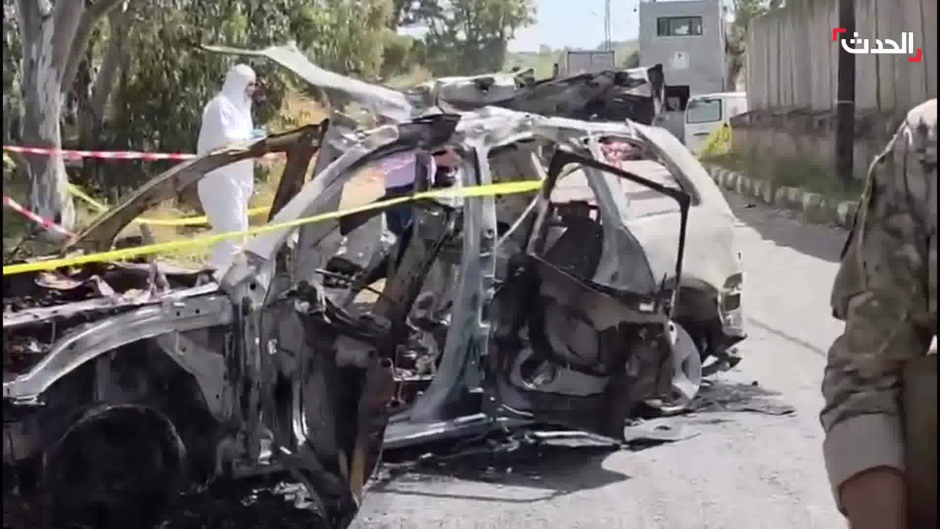 Resulting in the death of one person. Footage from Al-Hadath from the site of the Israeli raid that targeted a car in the village of Bawarta on the Damour road in Lebanon 