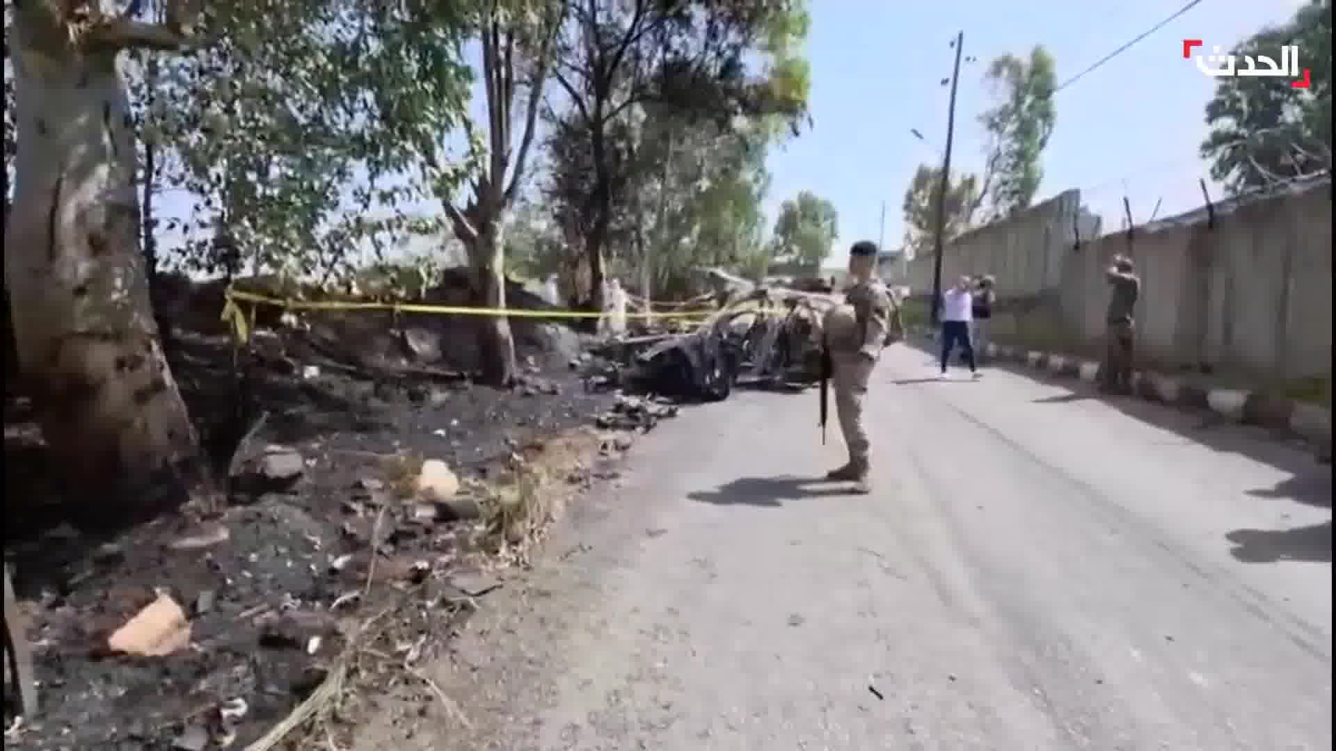 Resulting in the death of one person. Footage from Al-Hadath from the site of the Israeli raid that targeted a car in the village of Bawarta on the Damour road in Lebanon 