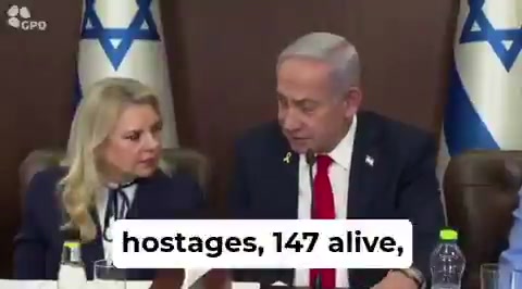 PM Netanyahu: There are up to 24 living hostages in Gaza. Sarah responds quietly: Less. PM replies, emphasizing: I said up to.