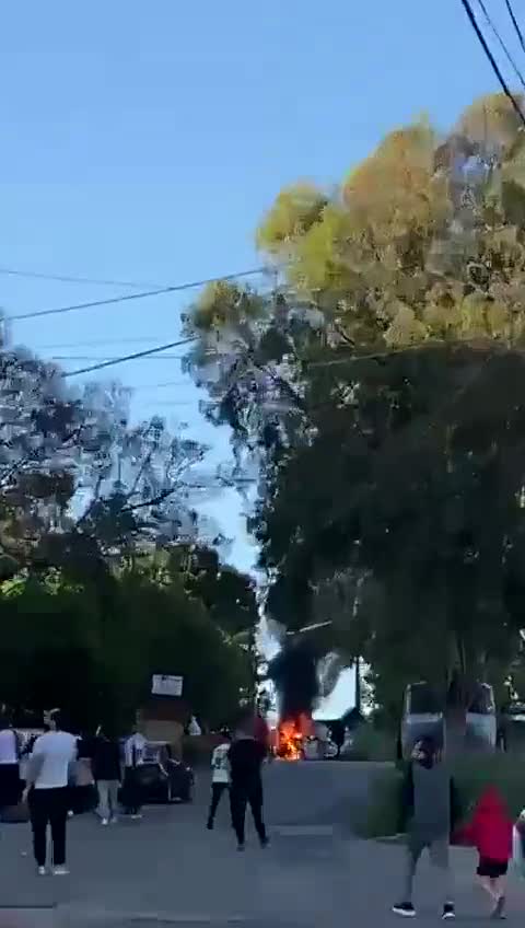 A car targeted by an Israeli airstrike in Kafrreman, Nabatieh