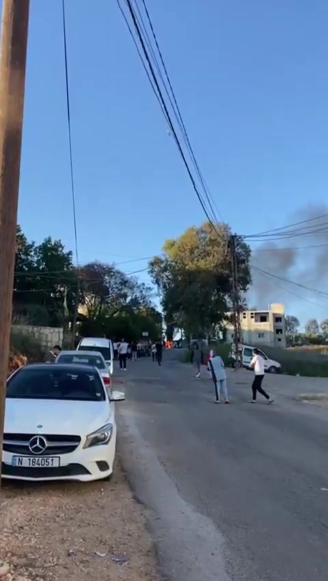 A car targeted by an Israeli airstrike in Kafrreman, Nabatieh