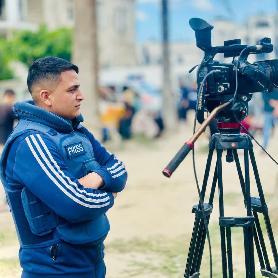 The journalist Moataz Rajab, who was killed in an lsraeli airstrike targeting a vehicle on Al-Nafaq Street in Gaza City