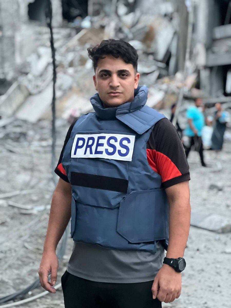 The journalist Moataz Rajab, who was killed in an lsraeli airstrike targeting a vehicle on Al-Nafaq Street in Gaza City