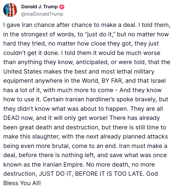 Trump: Iran must make a deal before there is nothing left, and save what was once known as the Iranian Empire