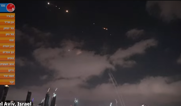 Ballistic missiles on terminal approach over Tel Aviv. Interceptions