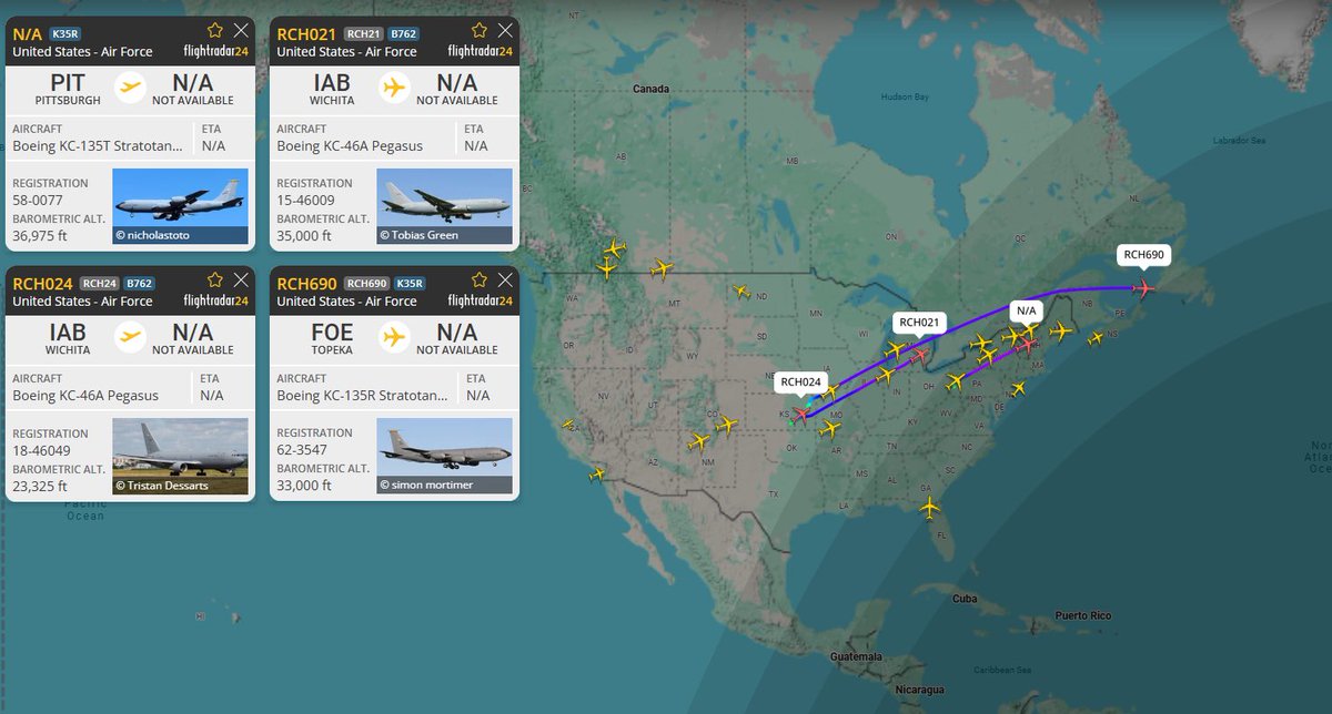 A major military airlift appears to now be underway, as an unprecedented number of U.S. Air Force KC-135 and KC-46 Aerial-Refueling Tankers have departed from airbases across the United States and appear to be preparing to cross the Atlantic towards Europe