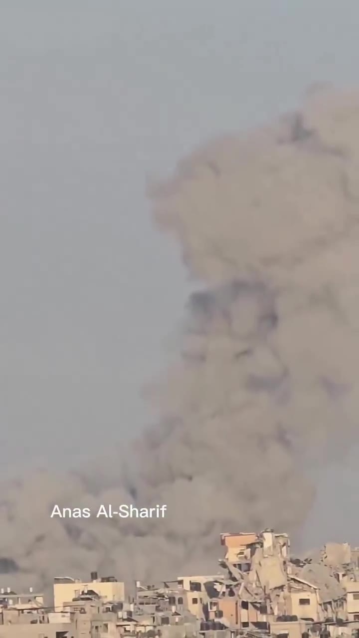 Video footage of airstrikes on Jabalia al-Balad, north of the Gaza Strip, during the day.